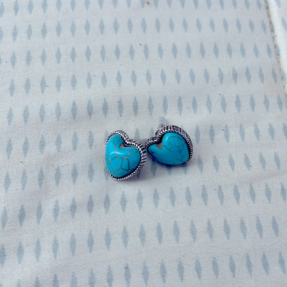 Turquoise Heart Stud Earrings with Silver Lining